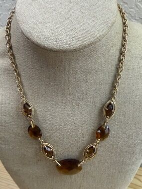 Monet Gold-Tone Necklace with Brown Faceted Stones